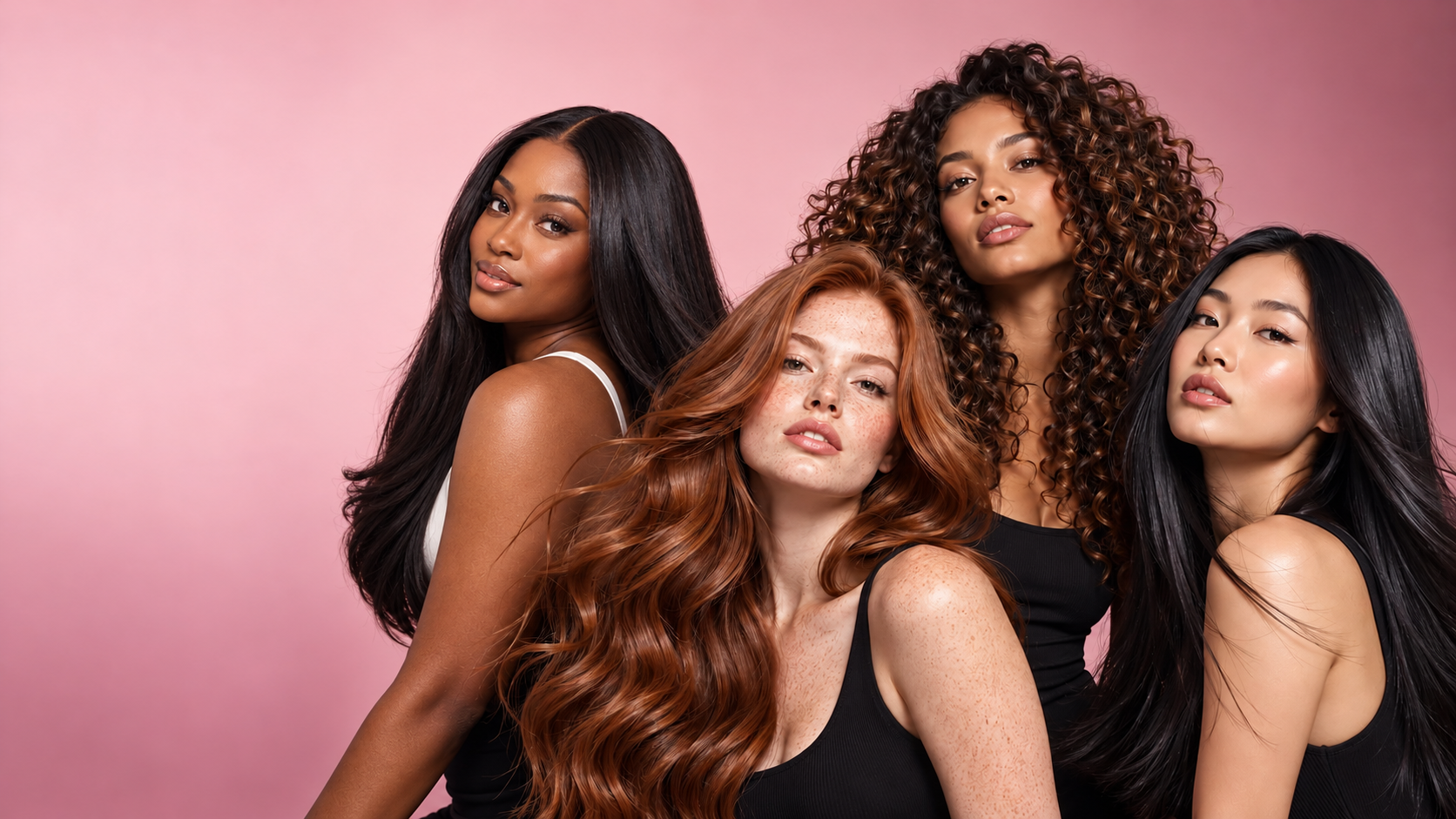 Women with straight, wavy and curly hair